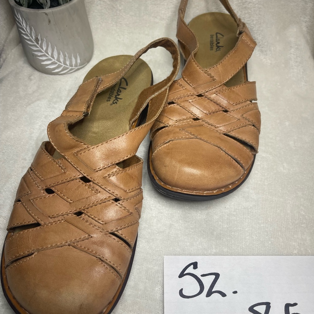 Clarks Tan Sandals with Woven Leather Design